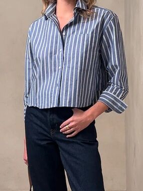 Banana Republic The Boxy Crop Shirt Button Down Striped Oversized Size Medium